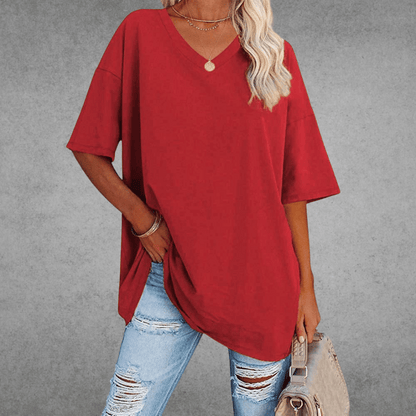 Women's Solid V-Neck T-Shirt | Oversized