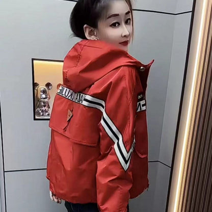 Hooded Windbreaker Jacket with Stripes for Women - Simonetta