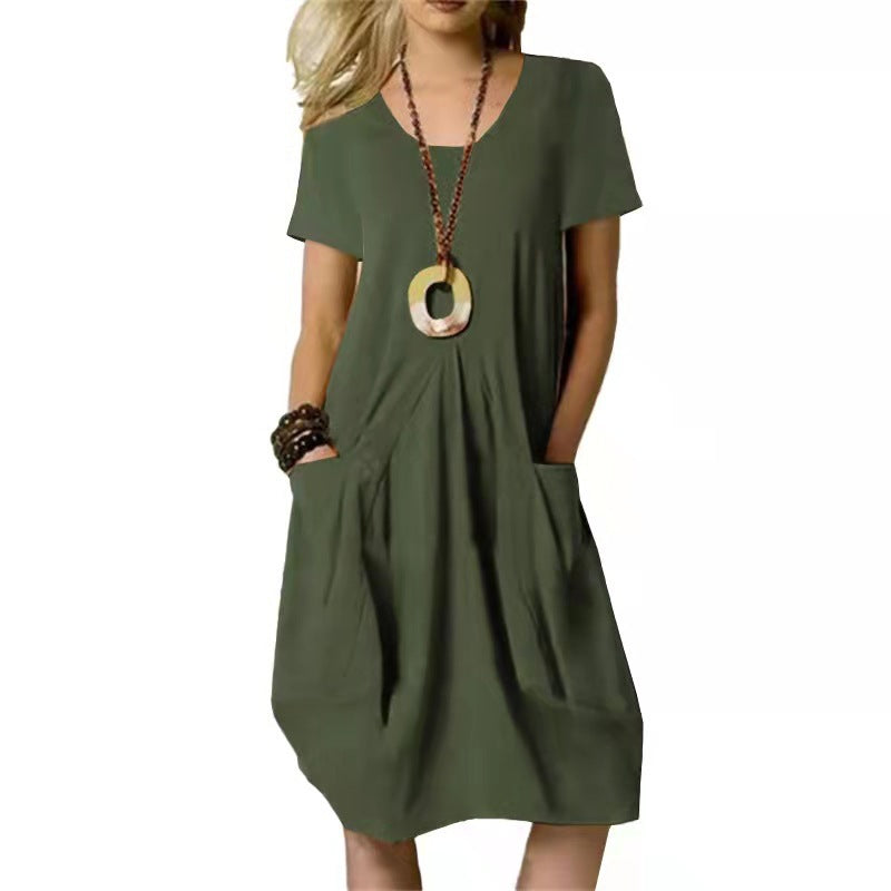 Women's Short Sleeve Midi Dress | With Pockets