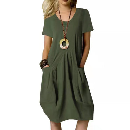 Women's Short Sleeve Midi Dress | With Pockets