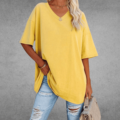 Women's Solid V-Neck T-Shirt | Oversized