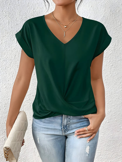 Women's Solid Color V-Neck T-Shirt | Short Sleeve
