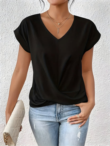 Women's Solid Color V-Neck T-Shirt | Short Sleeve