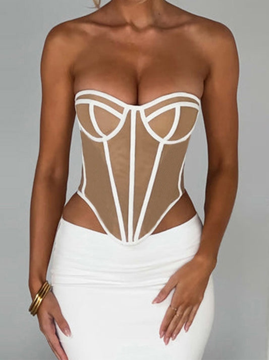 Contrasterende kleur Y2k-lijn onregelmatige zoom korsettop