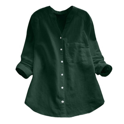 Women's Summer Button-Up Linen Blouse | with Chest Pocket