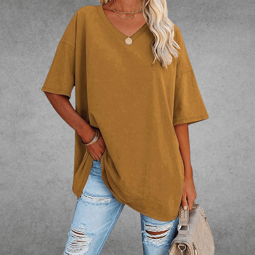 Women's Solid V-Neck T-Shirt | Oversized