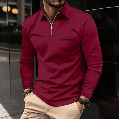 Men’s Long Sleeve Quarter-Zip Polo Shirt | with Chest Pocket
