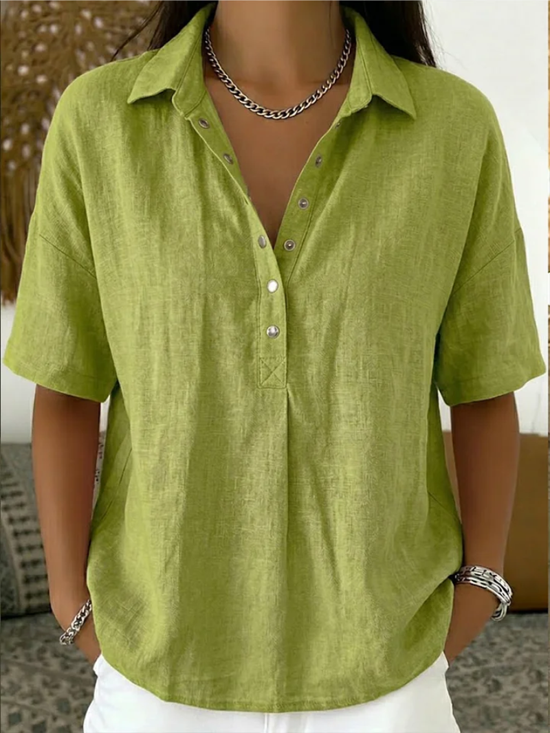 Women's Casual Short Sleeve Collared Blouse | Loose Fit