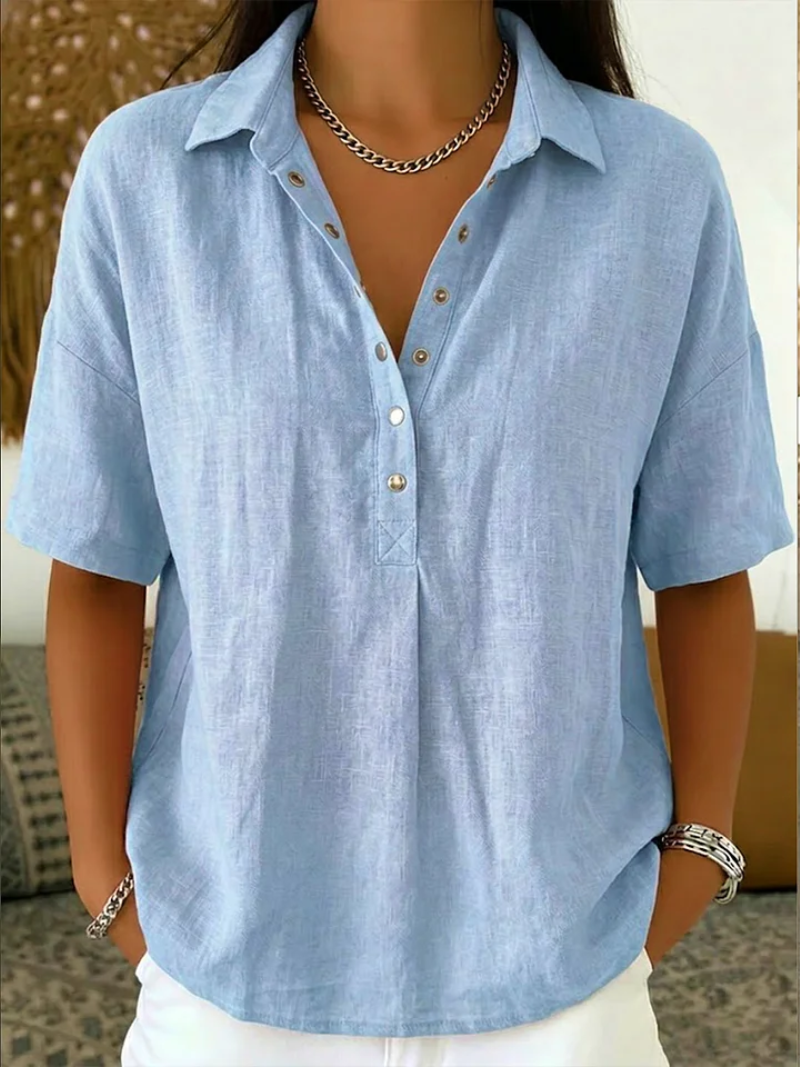 Women's Casual Short Sleeve Collared Blouse | Loose Fit