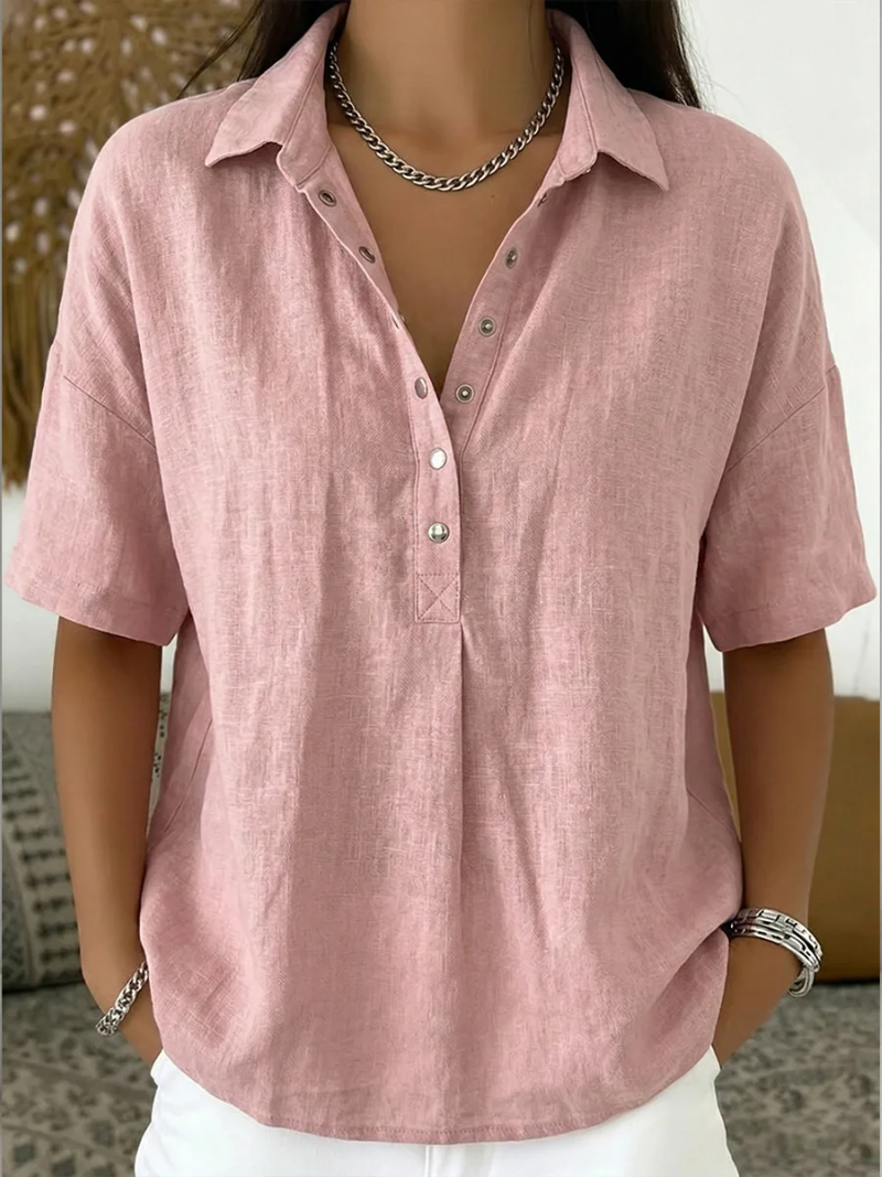 Women's Casual Short Sleeve Collared Blouse | Loose Fit