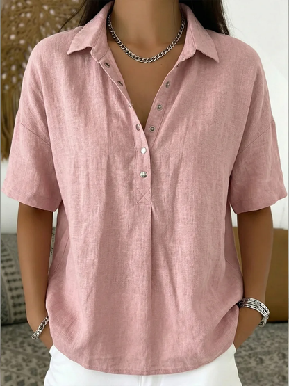 Women's Casual Short Sleeve Collared Blouse | Loose Fit
