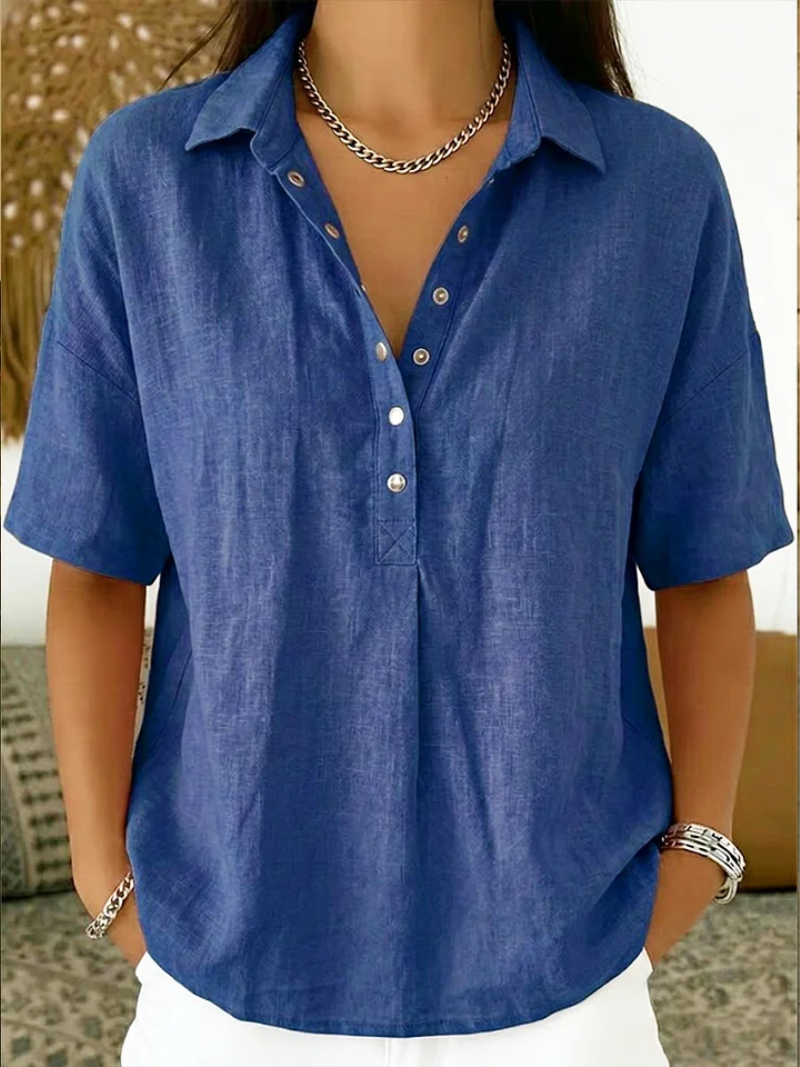 Women's Casual Short Sleeve Collared Blouse | Loose Fit
