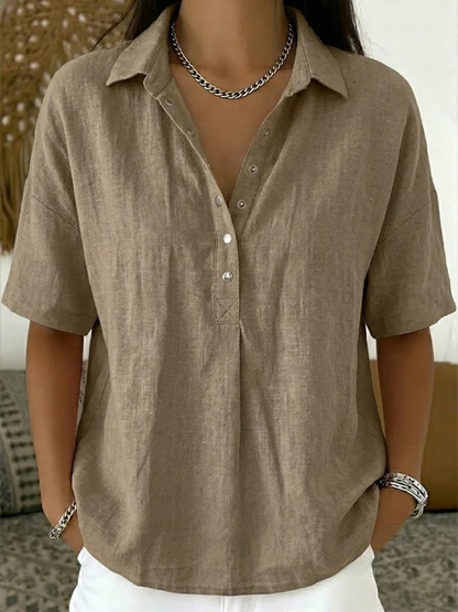 Women's Casual Short Sleeve Collared Blouse | Loose Fit