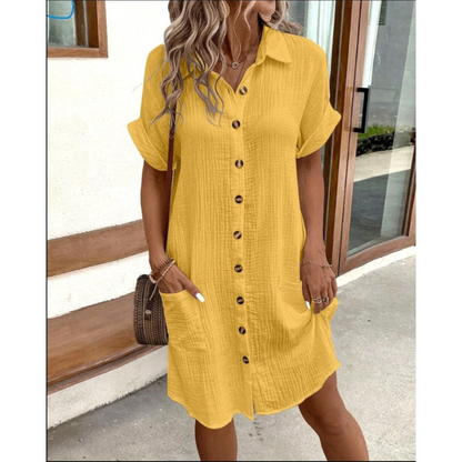 Women's Casual Button-Down Shirt Dress | with Pockets