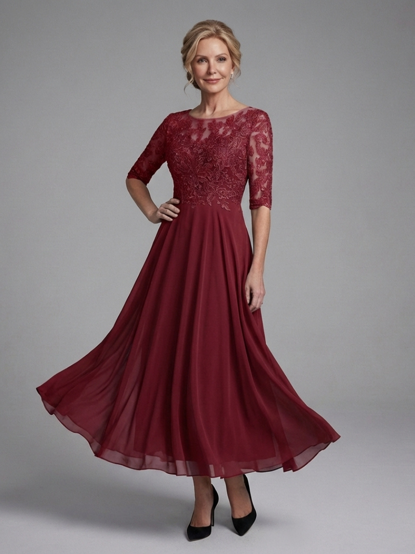 Women's A-Line Evening Gown | 3/4 Sleeves