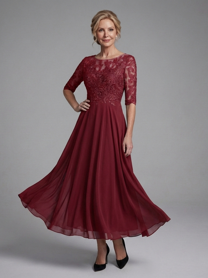 Women's A-Line Evening Gown | 3/4 Sleeves
