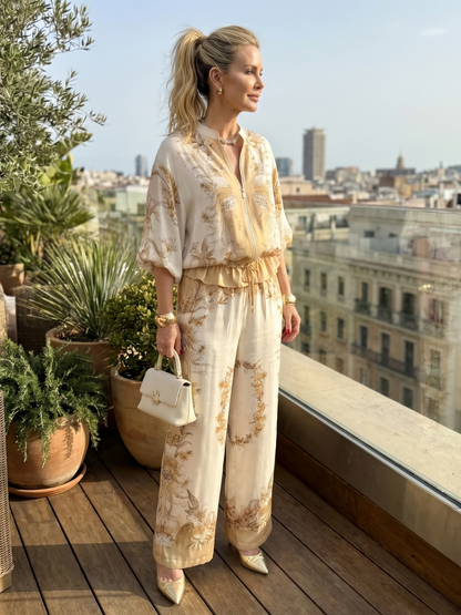 Women's Floral Print Top and Wide-Leg Pants | Two-Piece Set