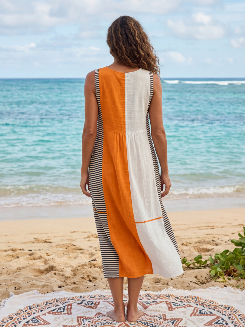 Women's Color-Block Sleeveless A-Line Dress | Midi