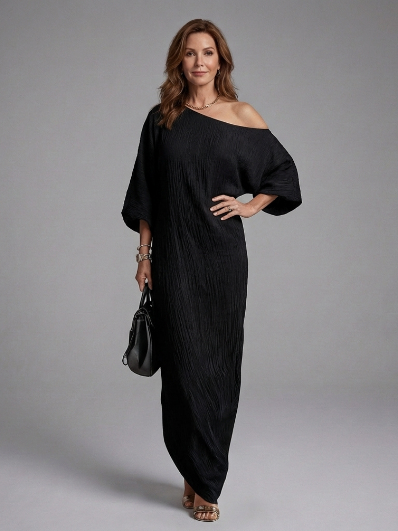Women's One-Shoulder 3/4 Sleeves Evening Dress | Maxi