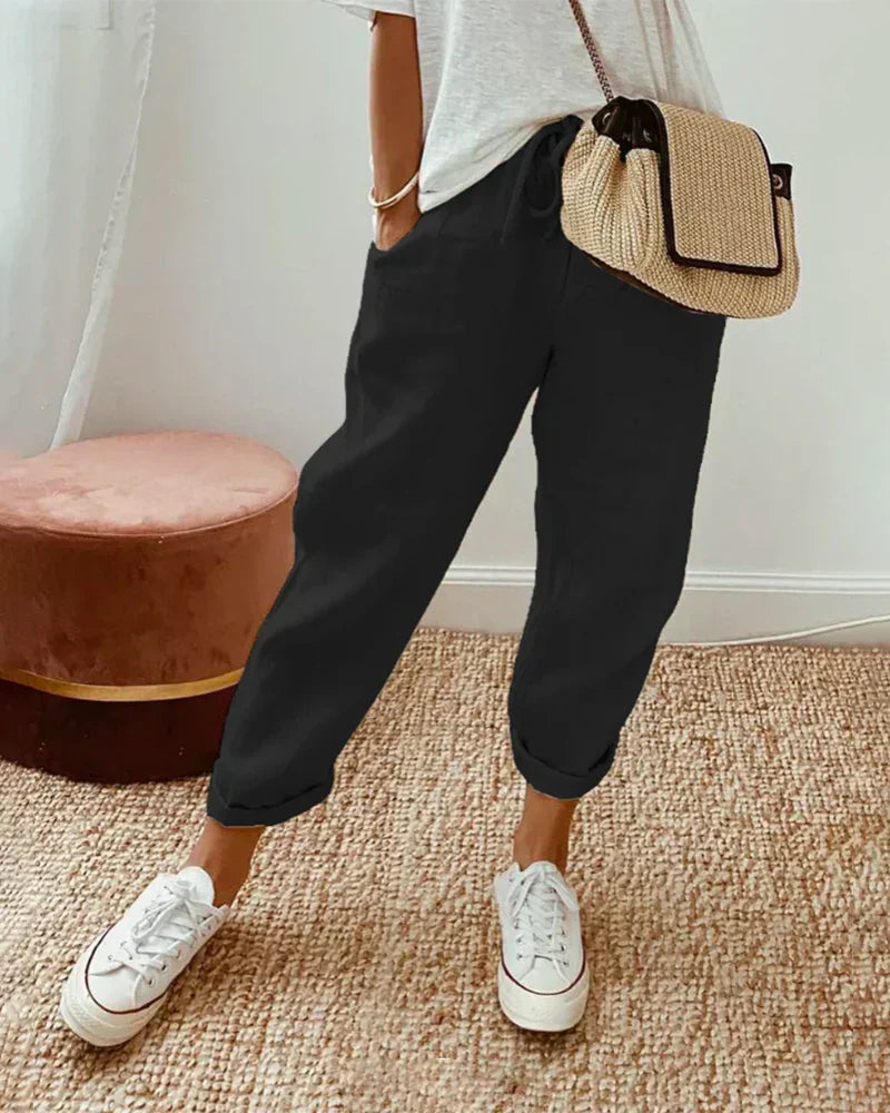 Women's Casual Loose Fit Linen Pants | with Drawstring