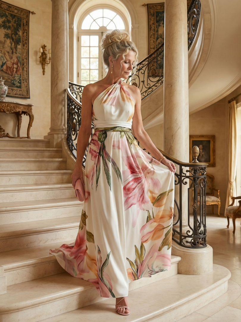 Women's One-Shoulder Floral Wedding Guest Dress | Maxi