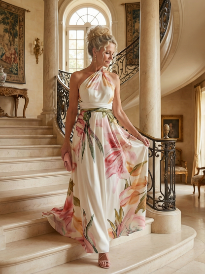 Women's One-Shoulder Floral Wedding Guest Dress | Maxi