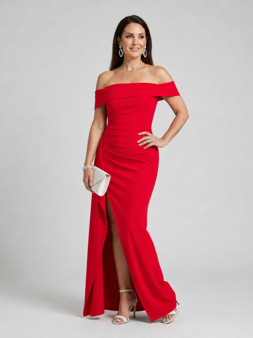 Women's Off-The-Shoulder Evening Maxi Dress | with Slit