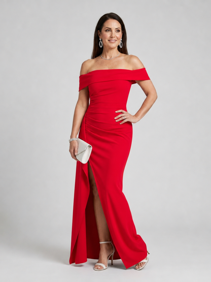 Women's Off-The-Shoulder Evening Maxi Dress | with Slit