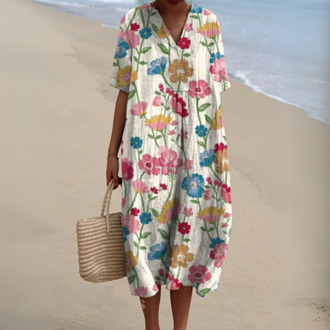 Women's Floral V-Neck Midi Dress | Summer