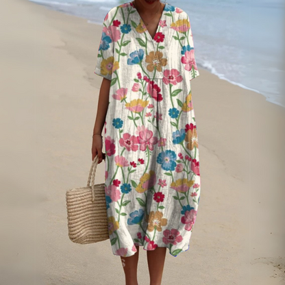 Women's Floral V-Neck Midi Dress | Summer