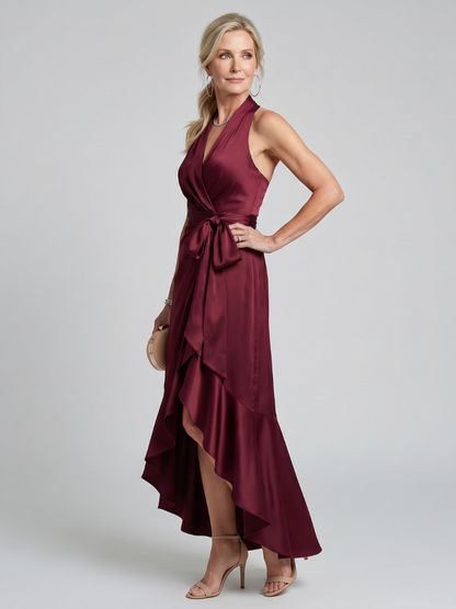 Women's Halter Neck Ruffle Evening Gown | Wrap Maxi Dress