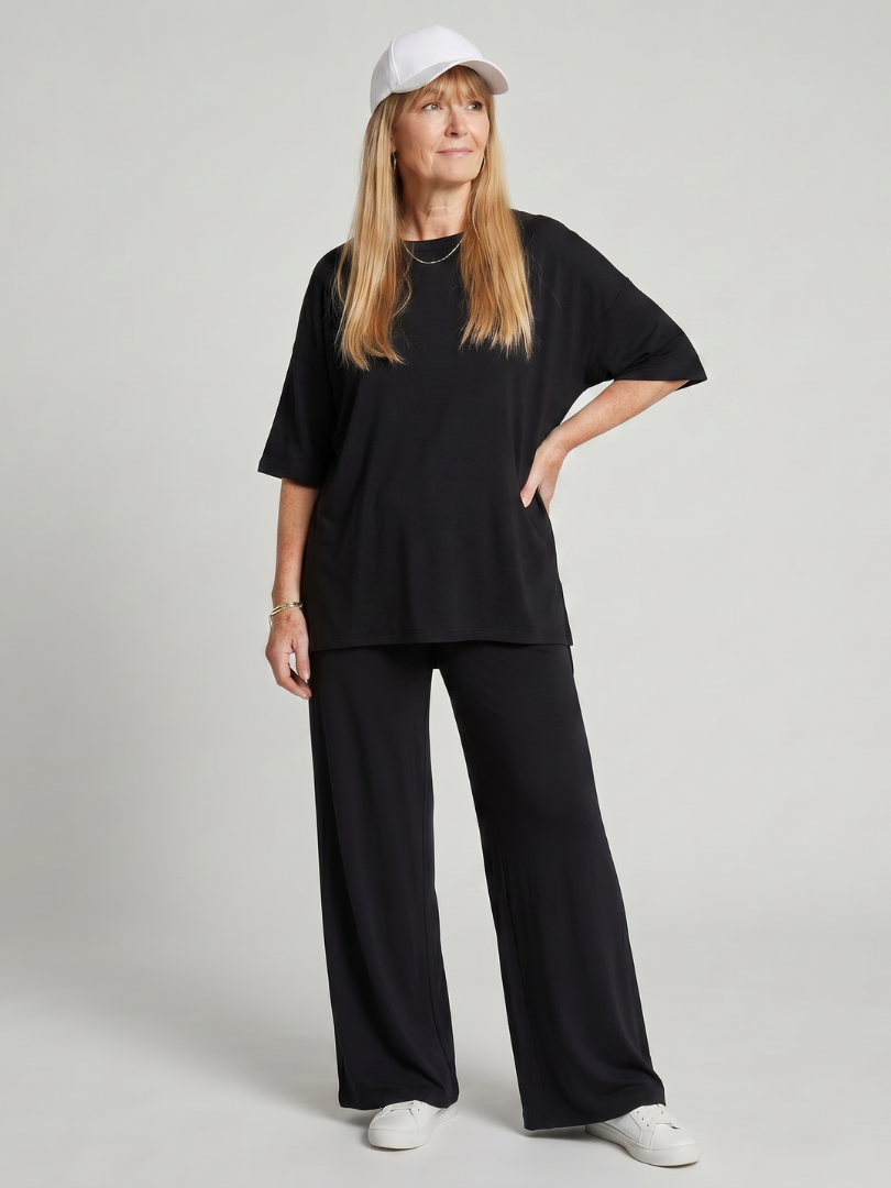 Women’s Short Sleeve T-Shirt and Wide-Leg Pants Co-ord | 2-Piece Lounge Set