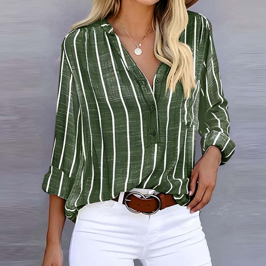 Women's Striped Button-Up Blouse | Long Sleeves