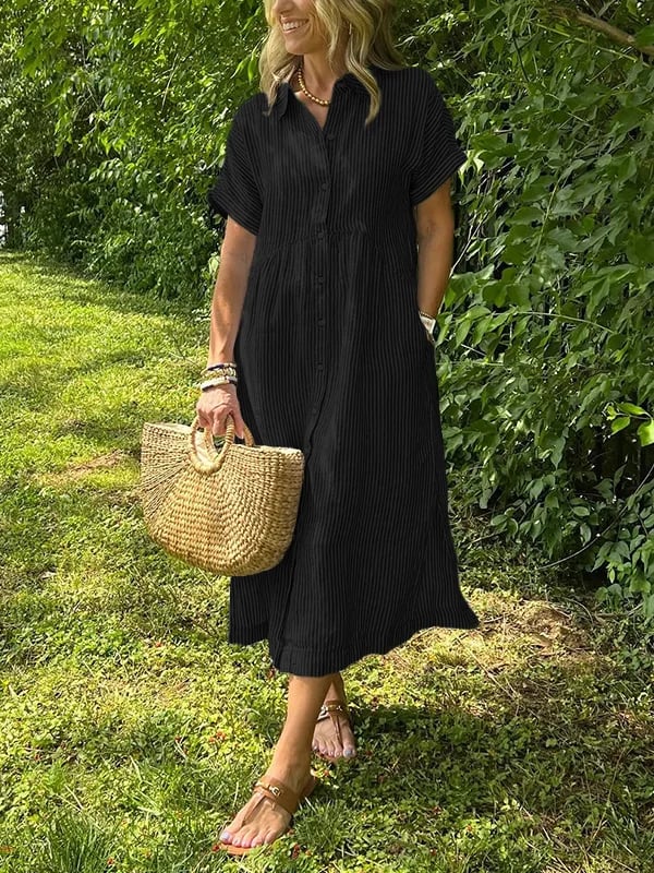 Women’s Striped Summer Midi Shirt Dress | with Pockets