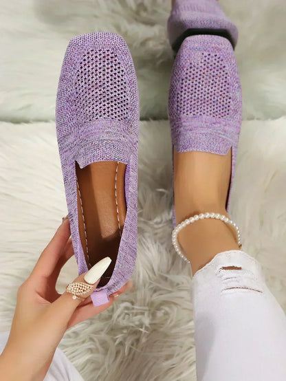 Women's Square Toe Knitted Flats | Slip-On