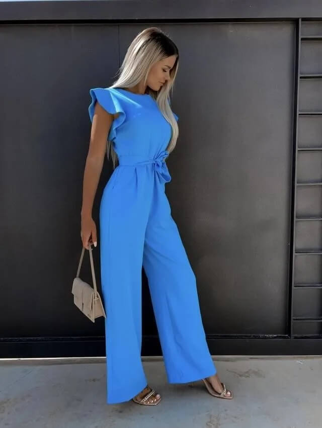 Women's Casual Butterfly Sleeve Jumpsuit | with Tie Belt