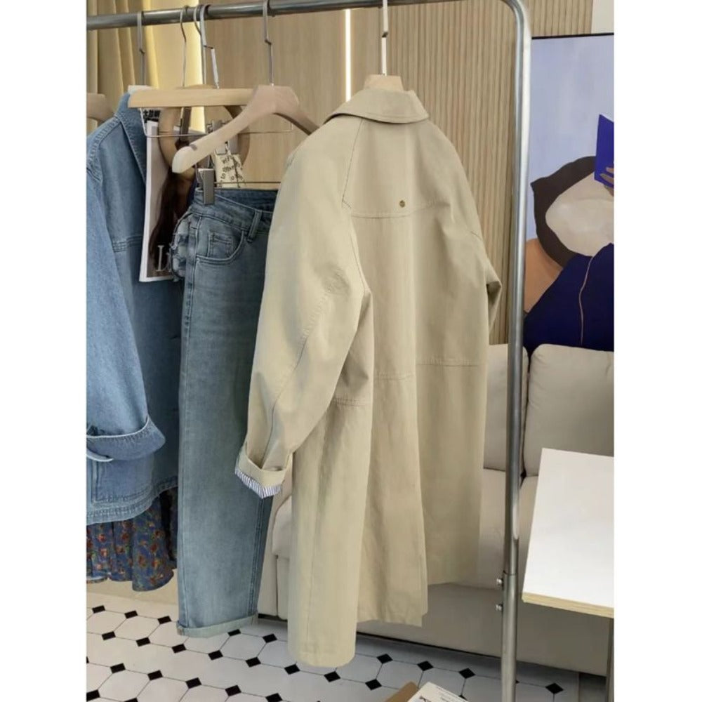 Trench-coat long boutonné avec poches pour femme - Candida