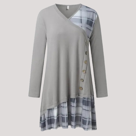 Women's Checkered Long Sleeve Button Dress | Midi