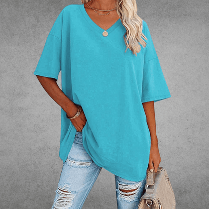 Women's Solid V-Neck T-Shirt | Oversized