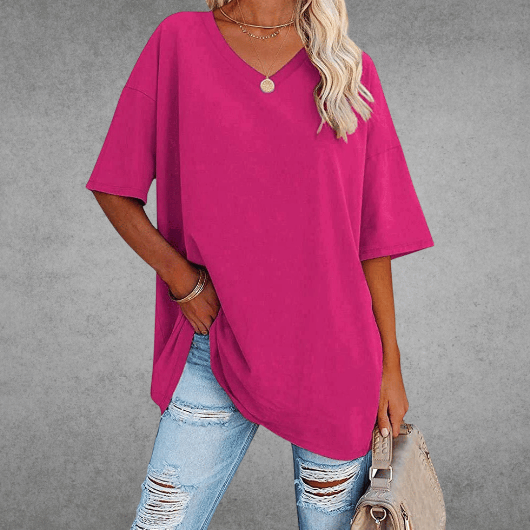 Women's Solid V-Neck T-Shirt | Oversized