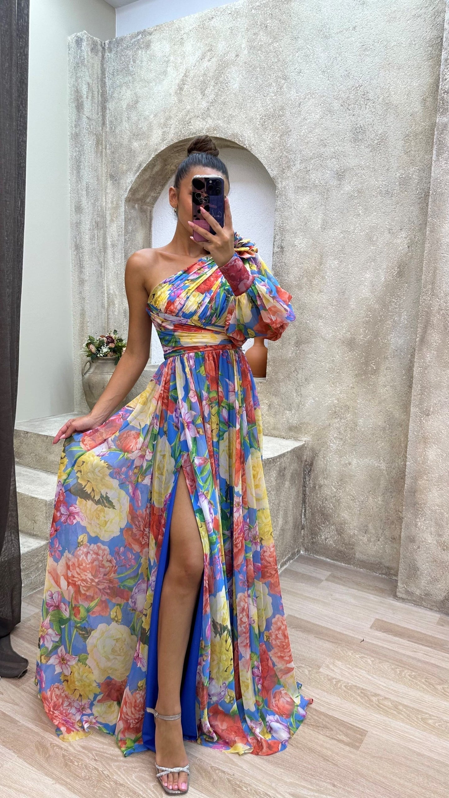 Party Flowy Shoulder Dress | Slit
