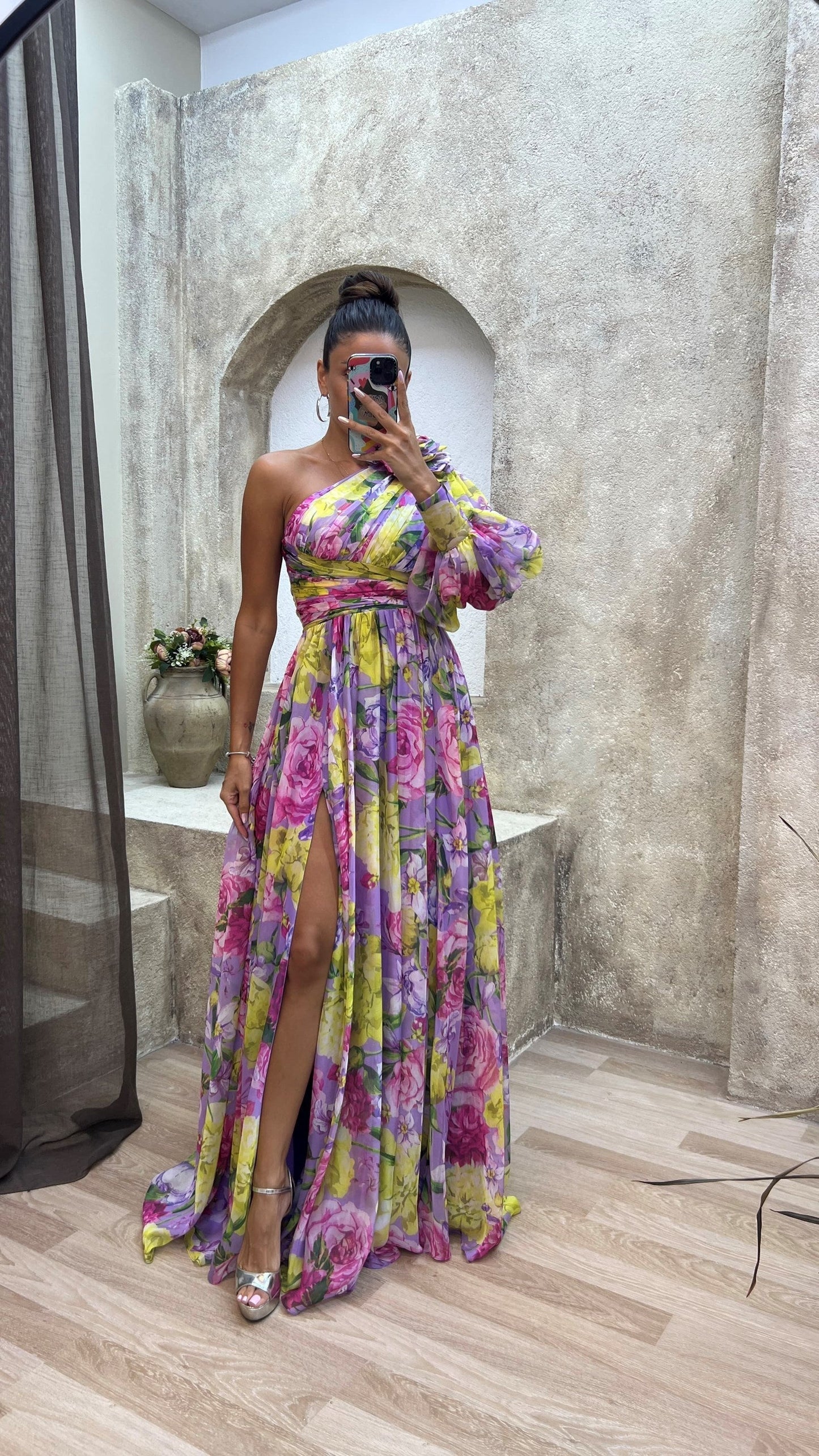 Party Flowy Shoulder Dress | Slit