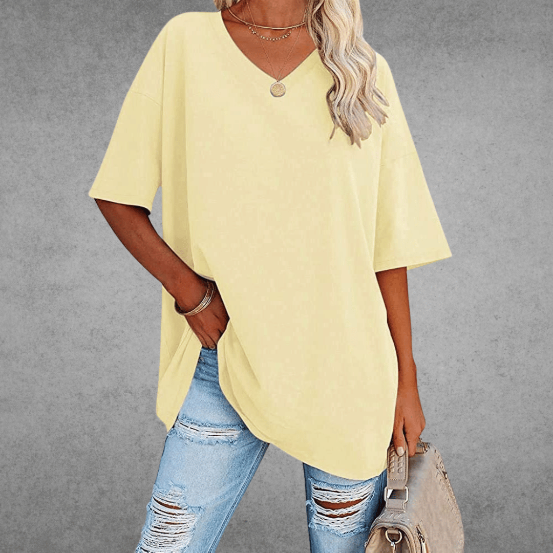 Women's Solid V-Neck T-Shirt | Oversized