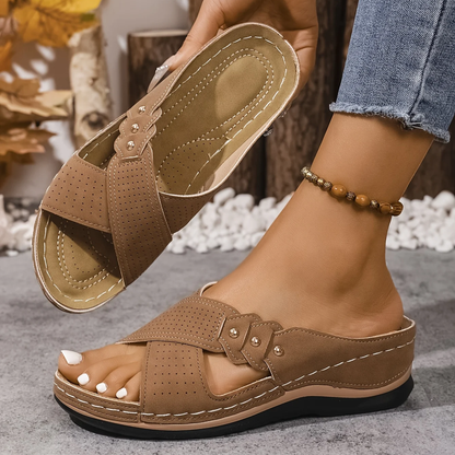 Women’s Summer Cross-Strap Wedge Sandals | Slip-On