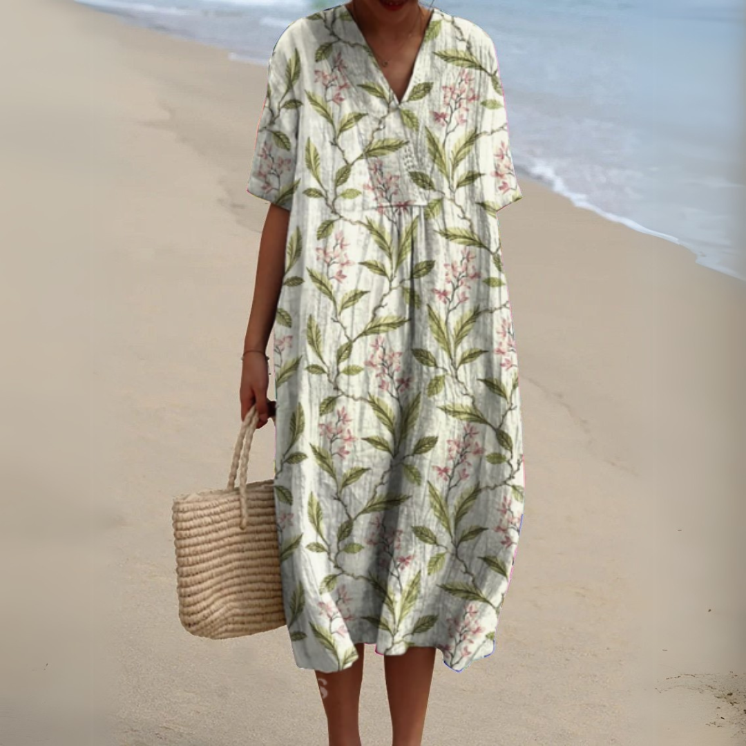 Women's Floral V-Neck Midi Dress | Summer