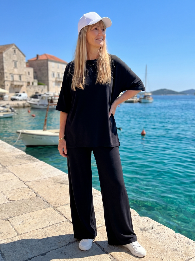 Women’s Short Sleeve T-Shirt and Wide-Leg Pants Co-ord | 2-Piece Lounge Set