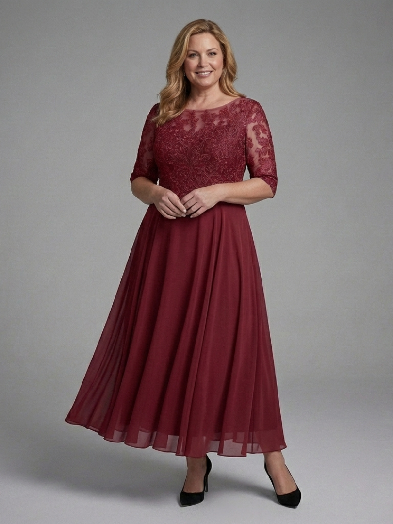 Women's A-Line Evening Gown | 3/4 Sleeves