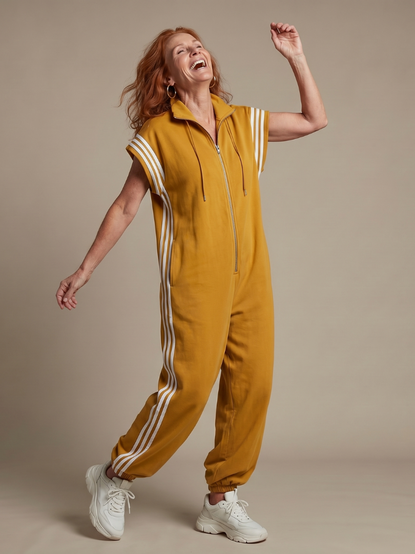 Women's Relaxed Fit Zip-Up Track Jumpsuit | Sleeveless