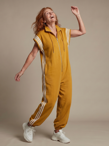 Women's Relaxed Fit Zip-Up Track Jumpsuit | Sleeveless