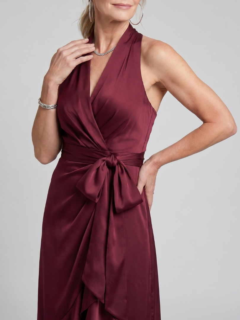 Women's Halter Neck Ruffle Evening Gown | Wrap Maxi Dress